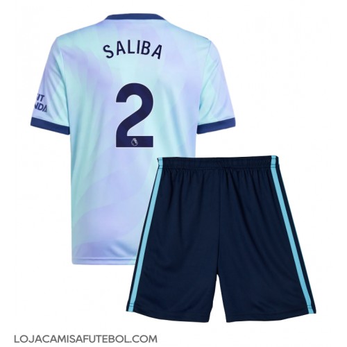 Camisa de Futebol Arsenal William Saliba #2 Equipamento Alternativo Infantil 2024-25 Manga Curta (+ Calças curtas)